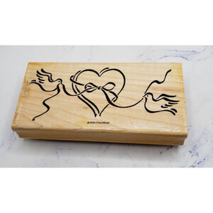 Stampin Up Love Birds With Paper Heart Valentines Wood Mounted Rubber Stamp